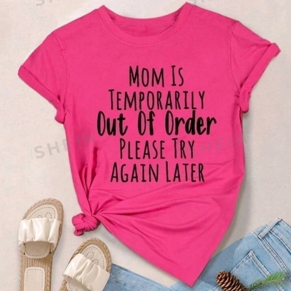 Funny pink T-shirt women's mom parent black slogan clothing shirt kids